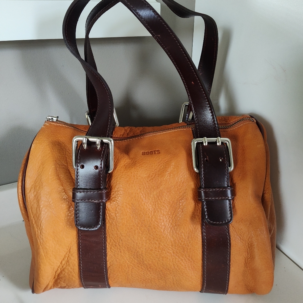 Vintage Roots Canada Genuine Pebble Leather Barrel Shoulder Bag, Nubuck/Brown